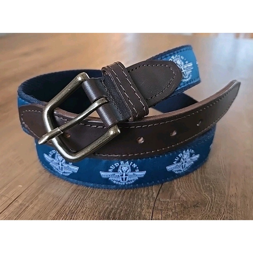 Rare Audrain's Motor Week Newport RI Branded Belt Rare Size 36 Navy/Brown NWOT